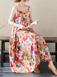 Casual Dresses 2024 Summer Lazy Irregular Suspended Dress Fashionable And Versatile Printed Large Size Sundresses For Women K448