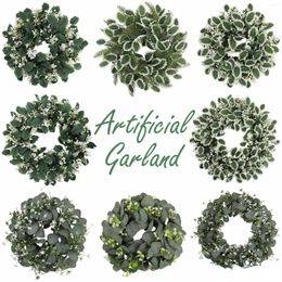 Decorative Flowers Artificial Flower Wreath Spring Summer Farmhouse Cottage Garlands For Front Door Wedding Home Garden Decorations