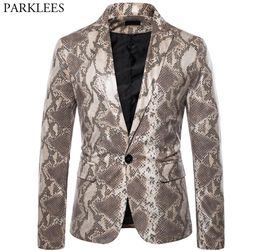 Sexy Snake Pattern Men Blazers Ugly Print One Button Blazer Men Nightclub Festival Party Stage Mens Suit Jacket Blazer Masculino 24049307