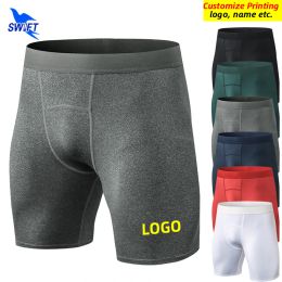 Pants Customise LOGO Mens Gym Fitness Training Shorts Pocket Quick Dry Running Compression Tights Sport Short Pants Workout Bottoms