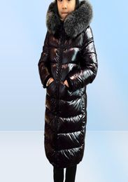 Real Fur Colloar Down Jacket For Cold Winter Boys Girls KneeLength Thick Warm Bright Surface Coats Kids Hooded Parkas G03848460