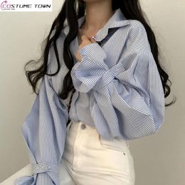 Women's Blouses Spring/Summer Korean Edition Loose And Versatile Small Lantern Sleeves Striped Shirt Top For Women