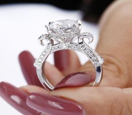 Luxury 925 Sterling Silver Wedding Engagement Halo Rings For Women finger Big 3ct Simulated Diamond Platinum Jewellery whole1544367