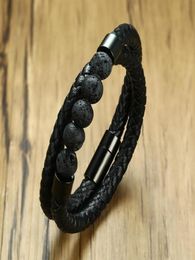 Black Braided Microfiber Leather Charm Bracelet Natural Lava Stone Beaded Bracelet Men Health Magnet Buckle Jewelry74412424263677