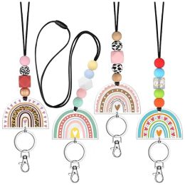 Rings Teacher Lanyards For ID Badges And Keys Cute Beaded Lanyards With Keychain Silicone Beaded Keychain For Women Girls
