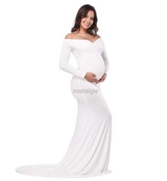 Maternity Dresses Womens Off Shoulder Maternity Dress Slim Cross-Front V Neck Long Sleeves Photograph Gowns for Photoshoot Baby Shower 24412