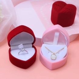 New Heart Shaped Velvet Ring Box for Propose Engagement Wedding Jewellery Packaging Display Box Red Pink Angel Wings Jewellery Box