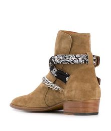 New Season Man Ami Ri Chainembellished Ankle Boots Bandana Print Side Buckle Fastening Round Toe Shoes3751424