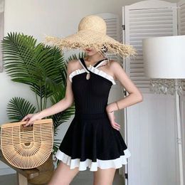 Women's Swimwear Women Swimsuit With Skirt 2024 Summer Sleeveless Backless Fairy Hanging Neck Slimming Korean Two-Piece Conservative