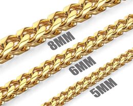 5mm 6mm 8mm Gold Stainless Steel Franco Box Curb Chain Link for Men Women Punk Necklace 1830 inch with velvet bag197o9336431