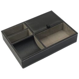1pc Pu Leather Nightstand Tray Organiser For Men Desk Dressing Room Top Storage Box Jewellery Keys Phone Wallet Watch Accessories