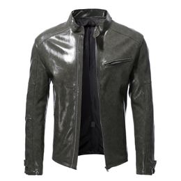 2023 Men Autumn Brand New Causal Vintage Leather Jacket Coat Men Spring Outfit Design Motor Biker Pocket Pu Leather Jacket S-5XL