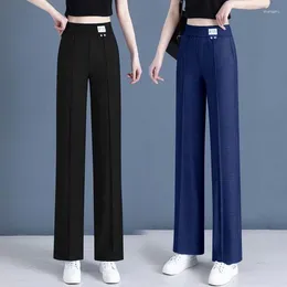 Women's Pants High Quality Korean Straight Wide-Leg Ladies Summer 2024 Ice Silk Women Middle-Aged Mothers High-Waisted Trousers