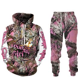 Moose Deer Hunter Outdoor Camouflage Hunting Mens Clothing Suit Unisex Hoodies Jogging Pants 2pcs Set Women Tracksuit Size S-6XL