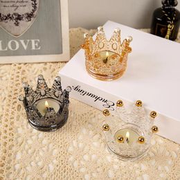 Candle Holders 2pcs Crown Glass Holder Table Ornament Storage Berg Crystal Nice Romantic Relief Candlestick