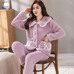 Women's Sleepwear 2024 Pajama Women Autumn Winter Coral Fleece Thickened Loungewear Warm Korean Version Can Be Worn Outside Plus-size