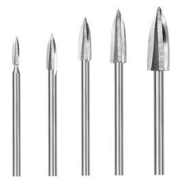 5Pcs Wood Carving Drill Bit HSS Engraving Drill Bit Set Solid Carbide Root Milling Grinder Burr Precise Woodworking Carve Tools