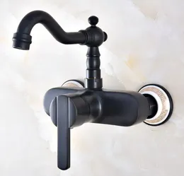 Bathroom Sink Faucets Black Oil Rubbed Bronze Kitchen Faucet Mixer Tap Swivel Spout Wall Mounted Single Handle Mnf874