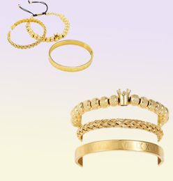 Bangle 3PcsSets Roman Royal Charm Men Bracelets Sets Stainless Steel Open Cuff Bangles Couple Handmade Braiding Bracelet Jewellery 5737684