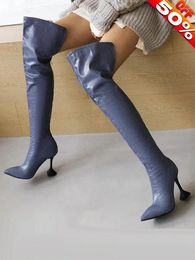 Boots 10cm Spool Heels Style Fashion Cross Dressing Sexy Fetish Nightclub Models Stripper Over The Knee Mature Womens Party