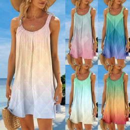 Casual Dresses Womens Beach Dress Bohemian Style For Women Gradient Print Sundress Summer Sleeveless Vacation Mini Vestidos