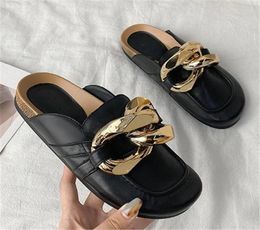 Slippers 2021 Summer Women Cork Women039s Big Gold Chain Platform Mules Sandals And Whole Flat Flip Flops3010752