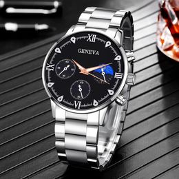 Wristwatches Brand 3 Eyes Silver Geneva Casual Quartz Watch Men Stainless Steel Dress Watches Relogio Feminino Ladies Clock
