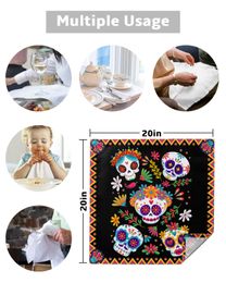 Geometric Skull Flower Table Napkins Cloth Set Handkerchief Wedding Party Placemat Xmas Banquet Tea Napkins