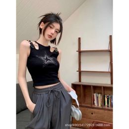 Two Piece Dress Summer Niche Design Belt Buckle Shoulder Strap Knitted Hanging Neck Tank Top Diamond Five Pointed Star Style Slimming
