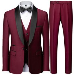 Suit Coat Pants Vest 3 Pcs Set Fashion Mens Casual Boutique Business Wedding Groom Dress Blazers Jacket Trousers 240407