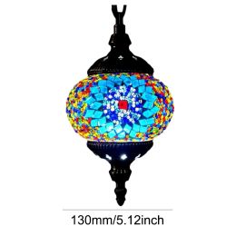 Turkish Moroccan Mosaic Ceiling Hanging Pendant Light 5IN Diameter Decorative Glass Globe Fixture Living Room Bedroom Home Decor