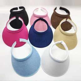 Visors Ball Caps Summer Women Casual Sun Visor Hat Beach Empty hat Ladies Adjustable Nature Straw Topless Cap 240412