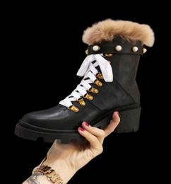 New Arrival Womens Winter Sonw Ankle Martin Booties Pearl Wool High Heel 6CM 100 Genuine Leather Boot Size 35406505960