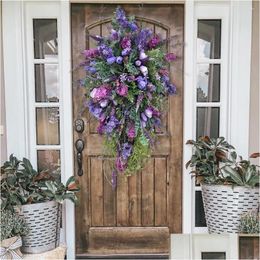 Decorative Flowers Wreaths Spring Purple Tip Wreath Lilac Hydrangea Colourf Spring/Summer Home Decoration Drop Delivery Garden Fes Dh7Vm