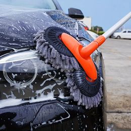 Rotating Double Brush Head Car Wash Mop Auto Supplies ThreeSection Telescopic Roof Window Cleaning Maintenance Accessories 240412