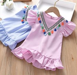 Sommer neue gestreifte Mädchen Kleider lässiges Mädchen Prinzessin Kurzkleid Tutu -Röcke süße Baby Kinder Blumenkleid Kleinkind Baby Blusen Kleider