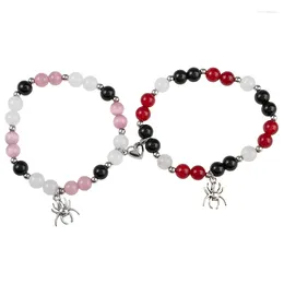 Charm Bracelets 2PCS/SET Bracelet Spider Charms Love Heart Magnetic Suction Natural Stone Beaded Couple