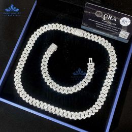 Fancy Jewelry Ice 12Mm VVS Moissanite Classic Cuban Link Chain Hip Hop Sterling Sier Diamond Bracelet Necklace