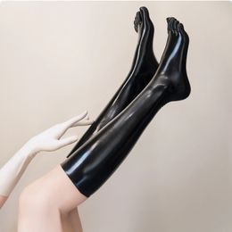 Latex Rubber 3D 5 Toes Seamles Socks Fetish Black Long Middle Knee Stocking Club Wear for Men and Women Catsuit