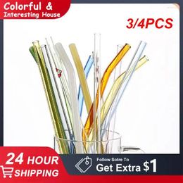 Drinking Straws 3/4PCS Glass Pipette Heat-resistant Creative High Borosilicate Tableware Straw Large Wave-shaped Three-way Curved Shape