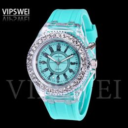 Luminous Diamond Watch USA Fashion Trend Men Woman Watches Lover Colour LED Light Jelly Silicone Geneva Transparent Student Wristwatch Couple Kids Gift 786