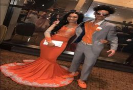 2019 New Arrival Orange Prom Dresses Vintage Long Sleeves Applique Sequins Mermaid Evening Gowns South African Party Celebrity Dre8790332