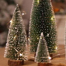 Mini DIY Christmas Tree 10/15/20/25cm Fake Cedar Tree Small Desktop Window Display White Xmas Tree Santa Snow Frost House Decor