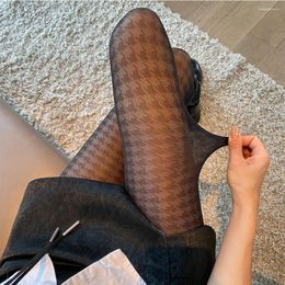 Women Socks Thin Black Pantyhose Fashion Houndstooth Tights Thigh High Stockings Print Night Party Fishnet Sexy Tight 1pcs 372