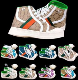 Kids Designer Casual Sneakers Tiger Childrens Tennis 1977 sneaker Girls Boys Tiger flower print ivory canvas linen fabric High Low7811322