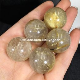 Mini Round Gold Rutile Quartz Crystal Sphere Polished Natural Golden Rutile Stone Orb Manifestation Ball Feng Shui Tool Wealth Gemstone Healing Solar Plexus Chakra