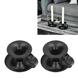 Candle Holders 2Pcs Pillar Holder Matte Black Retro Simple Elegant Stable Base Taper For Party Cafe Bar