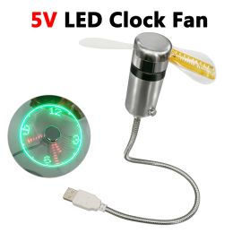 Gadgets Portable Clock Fans LED Night Light Portable Gadgets Time Temperature Display LED Clock Fan Mini Cooling Flashing Fan for Laptop