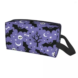 Cosmetic Bags Halloween Spooky Bats Skull Toiletry Bag For Women Goth Occult Witch Makeup Organiser Lady Storage Dopp Kit Case