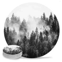 Table Mats Forest Tree Simplicity Round Coffee Kitchen Accessories Absorbent Ceramic Coasters